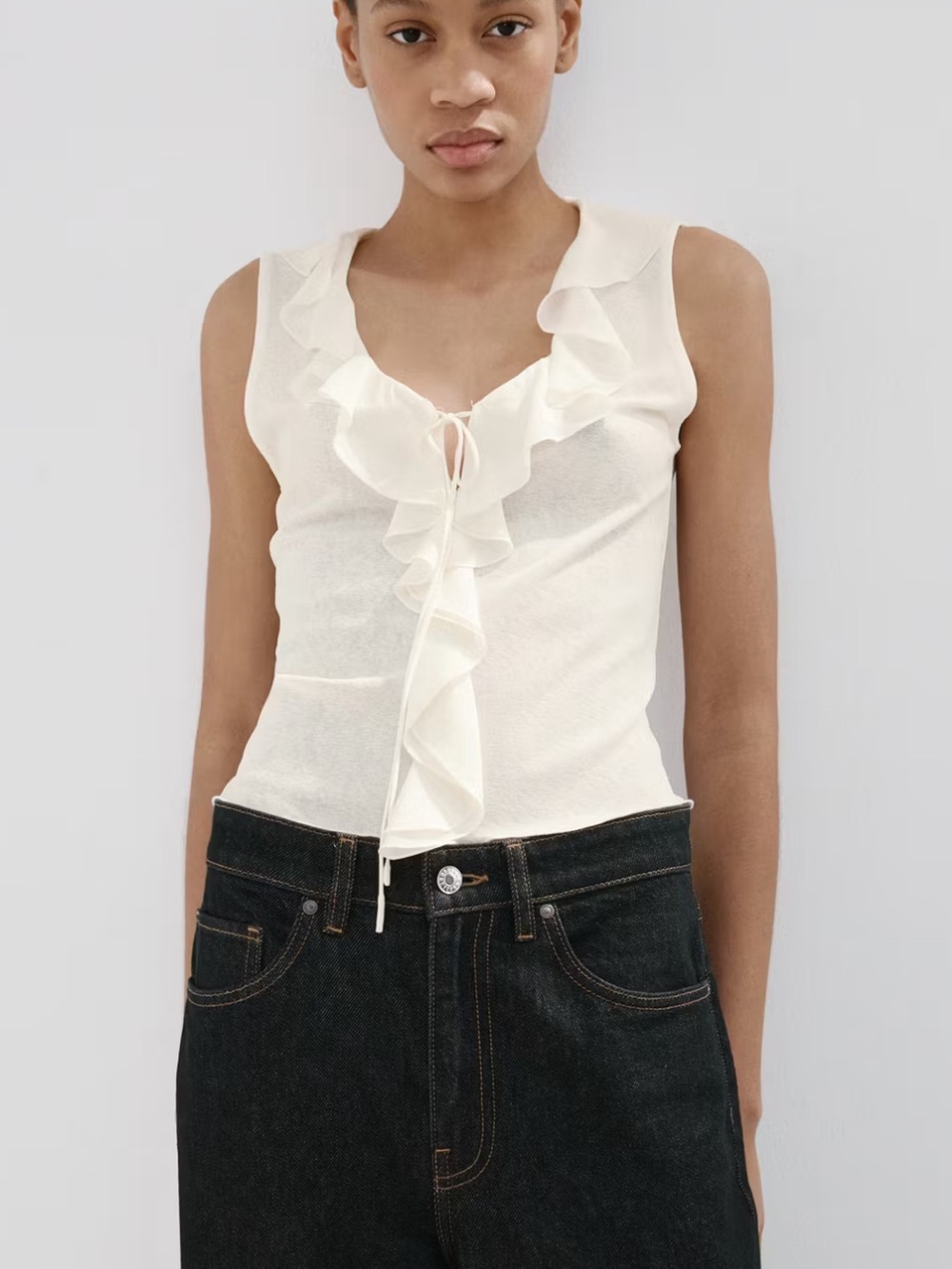 Mango Ruffled V-Neck Top
